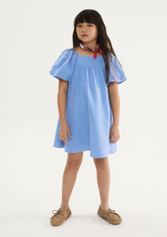 Foto do produto: Vestido Infantil Curto Evasê Com Linho - Azul