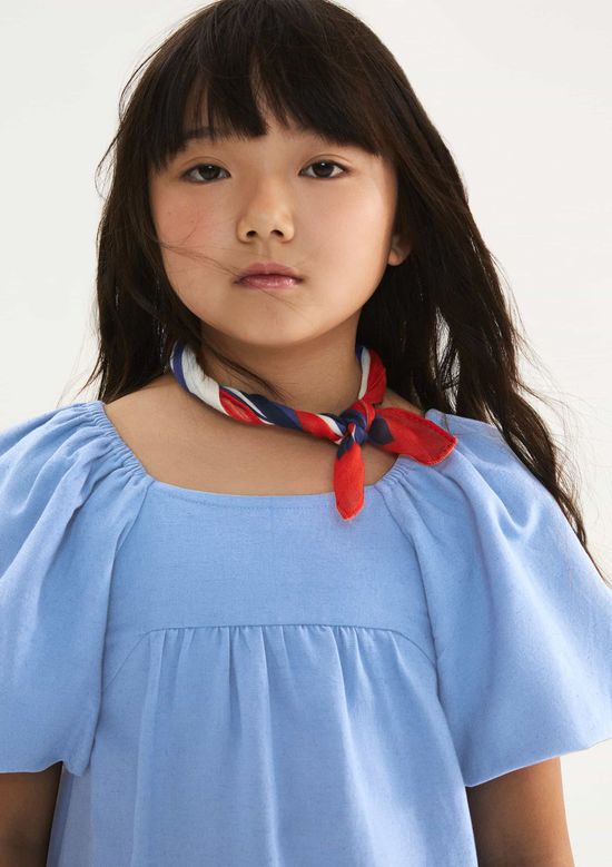 Foto do produto: Vestido Infantil Curto Evasê Com Linho - Azul