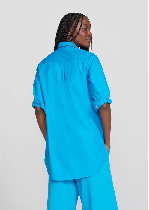 Camisa Feminina Ampla Manga Longa - Azul Celeste