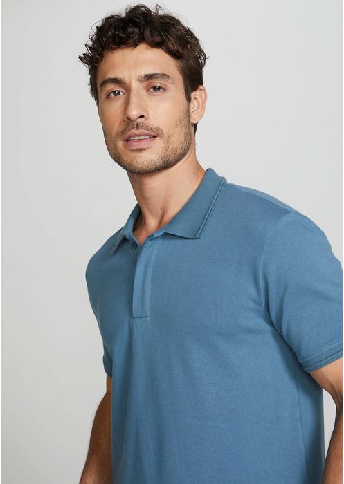 Camisa Polo Básica Masculina Em Malha De Algodão - Azul