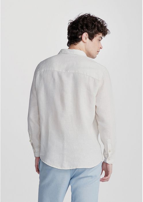 Camisa Masculina Em Tecido De Linho Com Bolsos - Off White