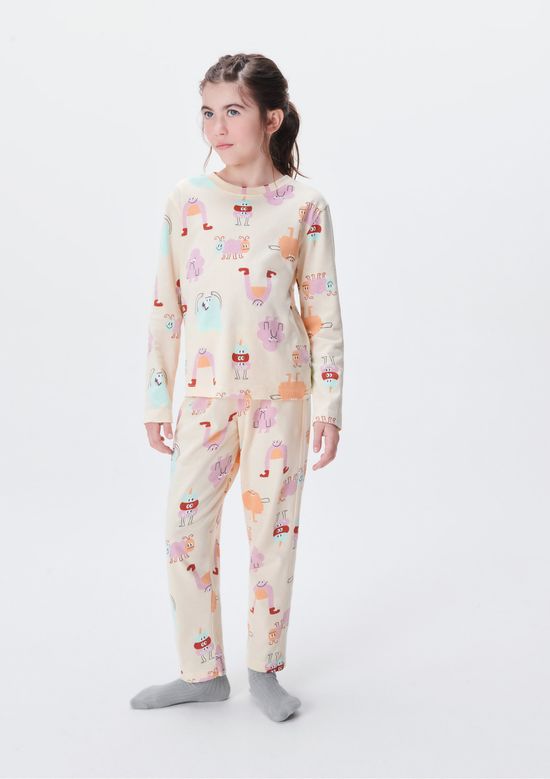 Foto do produto: Conjunto de Pijama Longo Infantil Menina Estampado - Amarelo