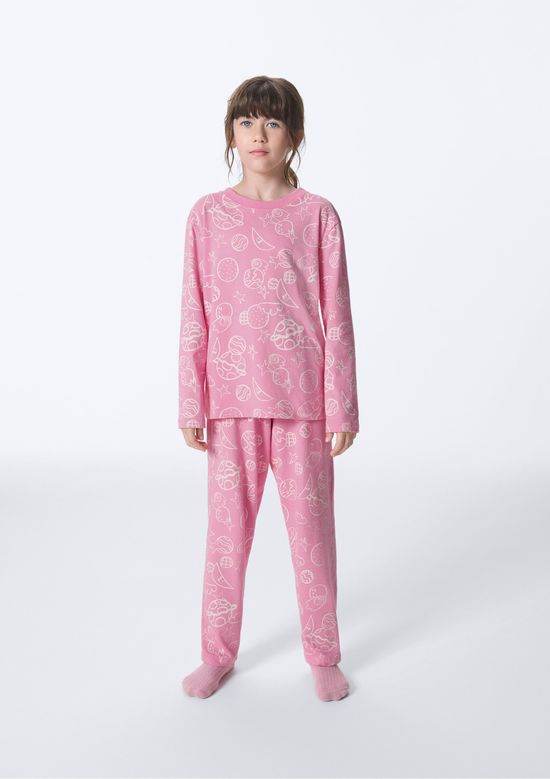 Foto do produto: Conjunto de Pijama Longo Infantil Menina Estampado - Rosa
