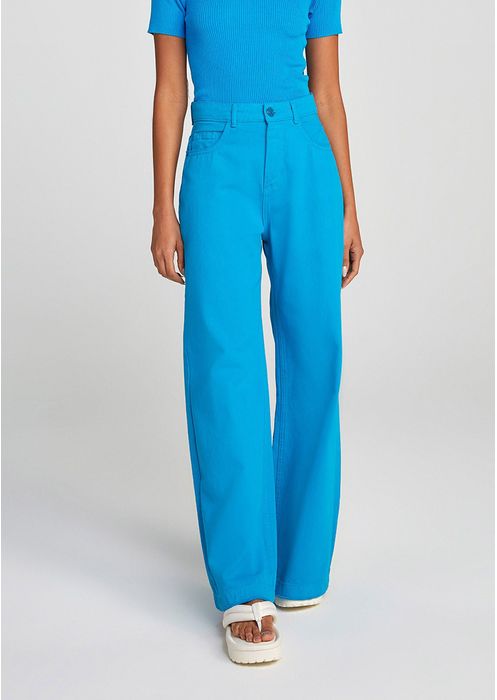 Calça Pantalona Feminina Cintura Super Alta - Azul Médio