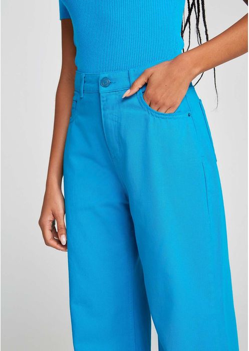 Calça Pantalona Feminina Cintura Super Alta - Azul Médio