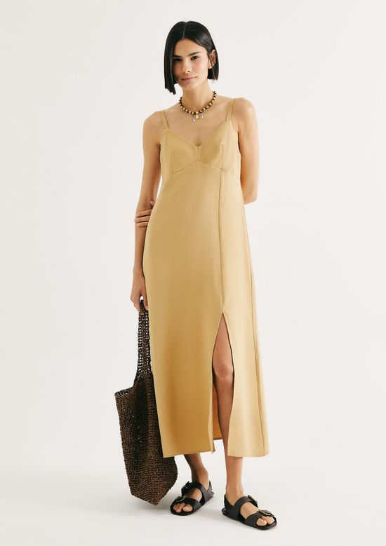 Foto do produto: Vestido Midi Evasê Em Viscose - Amarelo