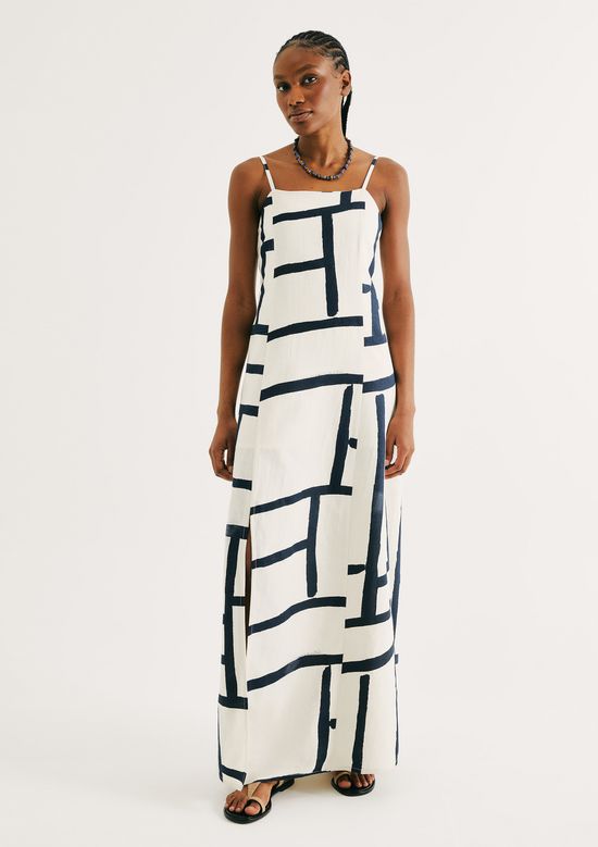 Foto do produto: Vestido Midi Estampado Com Linho - Azul