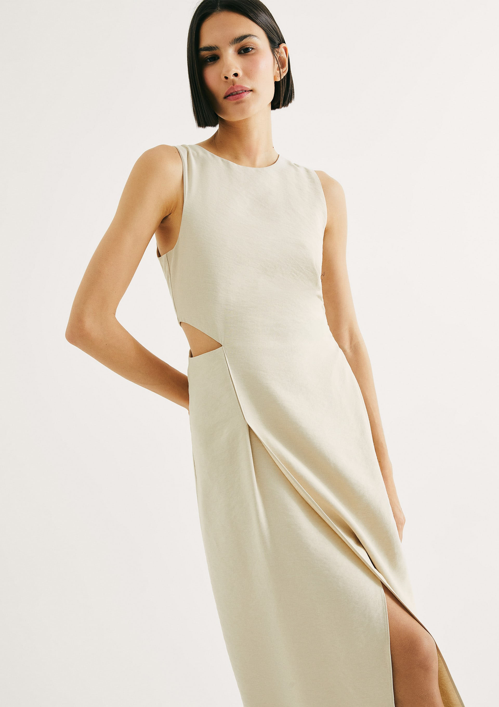 Vestido Longo Evasê Com Recorte Assimétrico - Amarelo | Hering