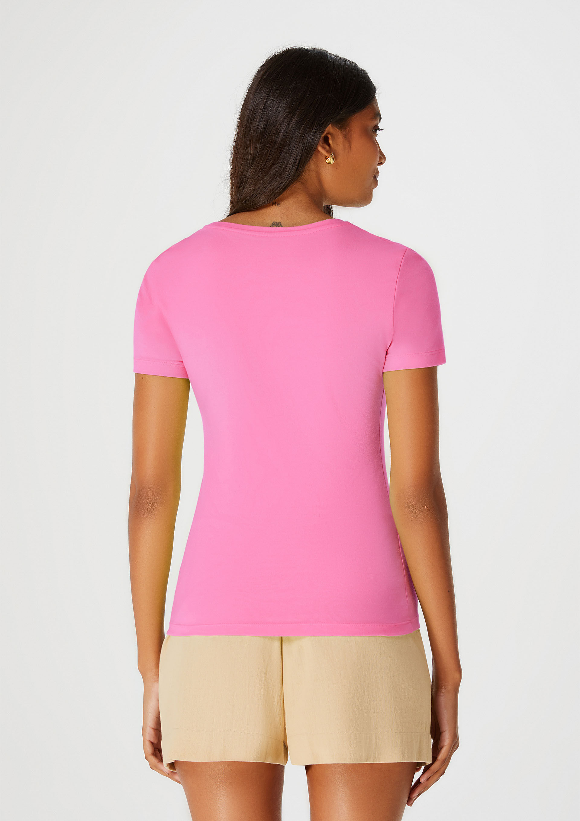 Blusa Básica Decote V Pink