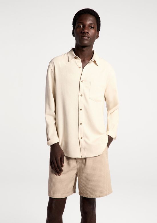 Foto do produto: Camisa Básica Masculina Manga Longa Slim Em Linho - Bege
