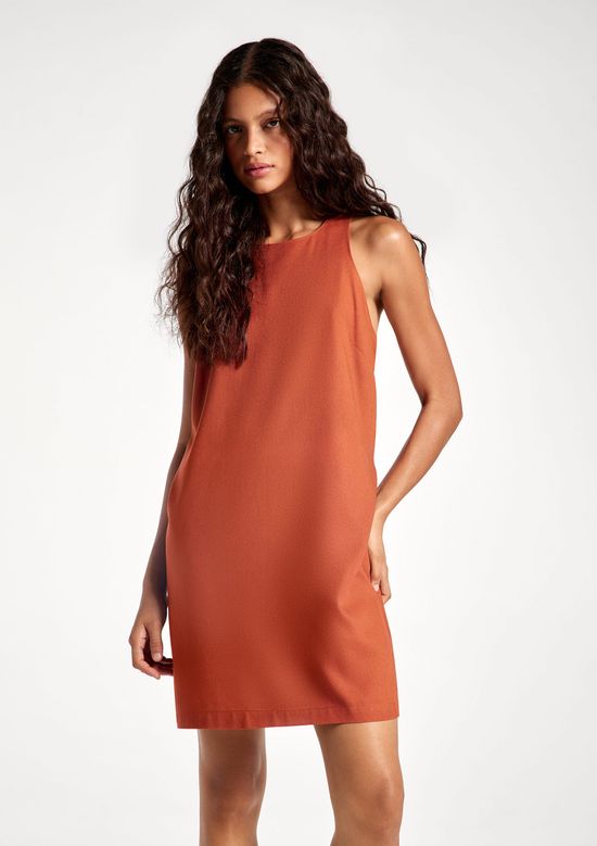 Foto do produto: Vestido Curto Evasê Com Linho - Terracota