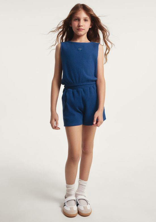 Foto do produto: Conjunto Curto Infantil Menina Em Ribana Canelada - Azul