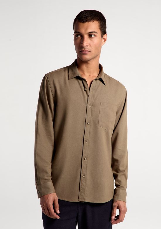 Foto do produto: Camisa Básica Masculina Manga Longa Slim Em Linho - Verde