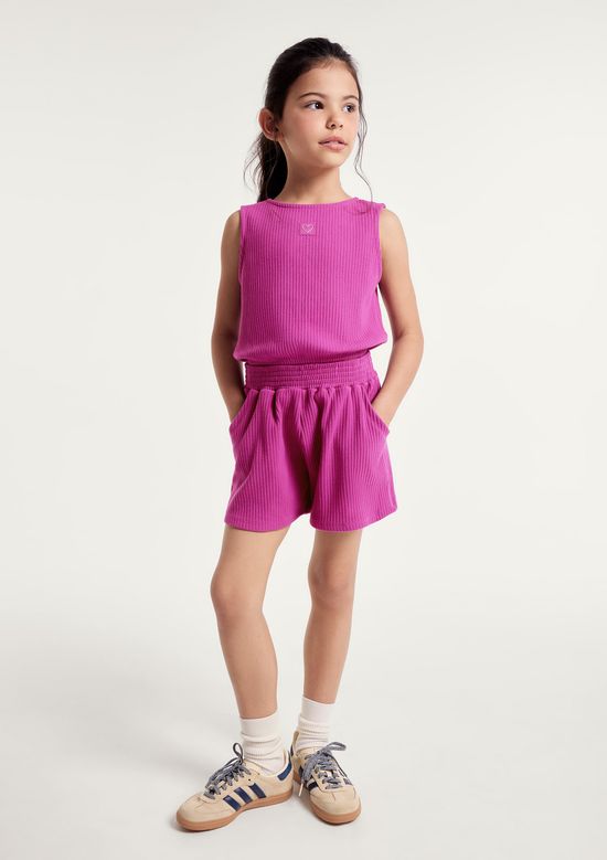 Foto do produto: Conjunto Curto Infantil Menina Em Ribana Canelada - Rosa