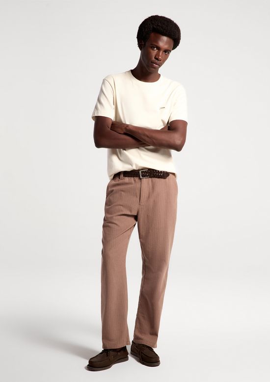 Foto do produto: Calça Masculina Reta Chino Risca De Giz - Bege