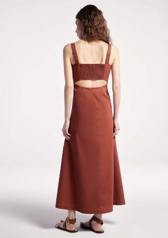 Foto do produto: Vestido Midi Evasê Alças Médias Rústico Com Linho - Terracota