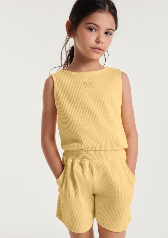 Foto do produto: Conjunto Curto Infantil Menina Em Ribana Canelada - Amarelo