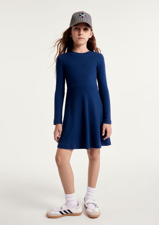 Foto do produto: Vestido Infantil Evasê Em Ribana Canelada - Azul