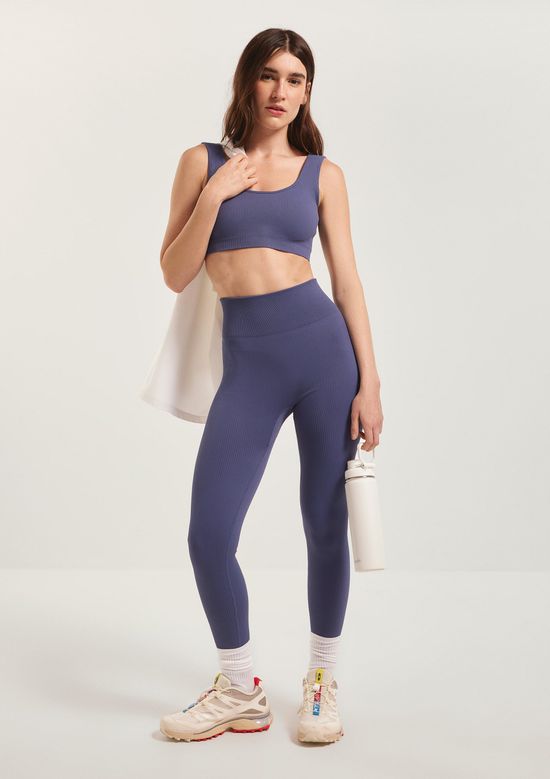 Foto do produto: Calça Legging Feminina Canelada Sem Costura - Azul