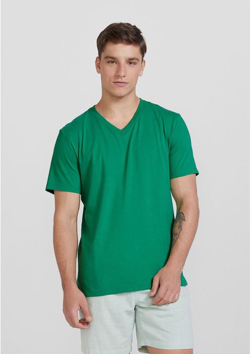 Camiseta Básica Masculina Manga Curta Com Decote V World - Verde