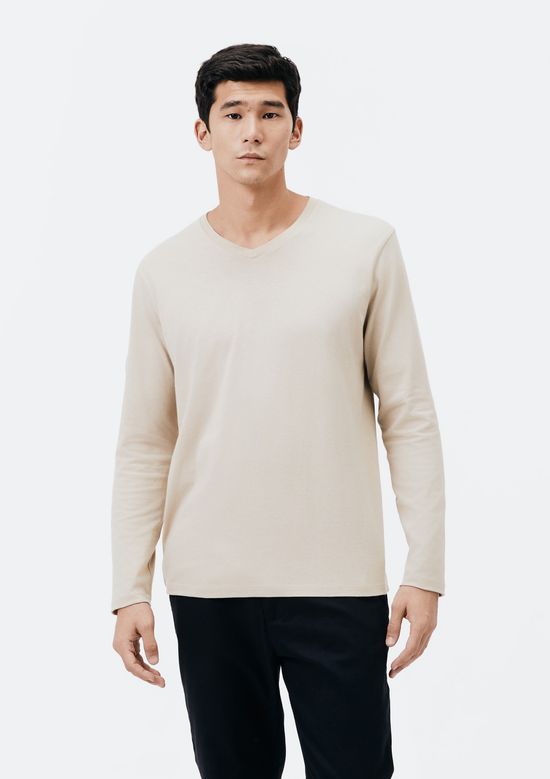 Foto do produto: Camiseta Básica Masculina Manga Longa Gola V World - Bege