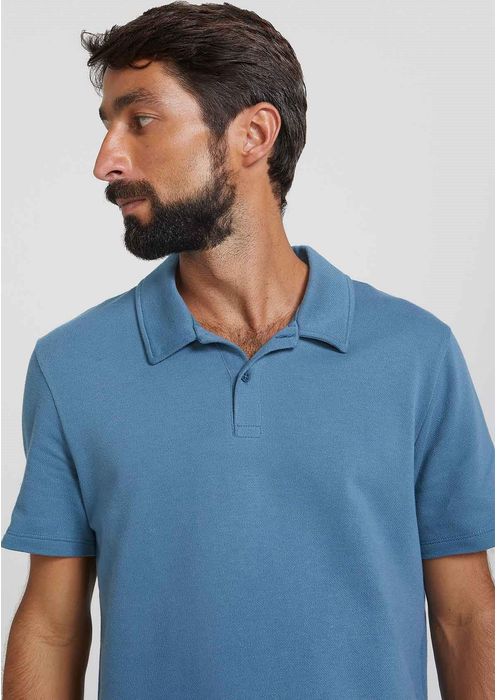 Camisa Polo Básica Masculina Regular - Azul Médio