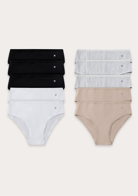 Foto do produto: Kit 10 Calcinhas Básicas Caleçon Em Algodão - Multicolorido