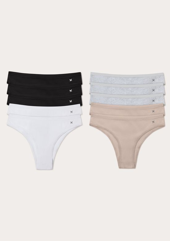 Foto do produto: Kit 10 Calcinhas Básicas Tanga Em Algodão - Multicolorido