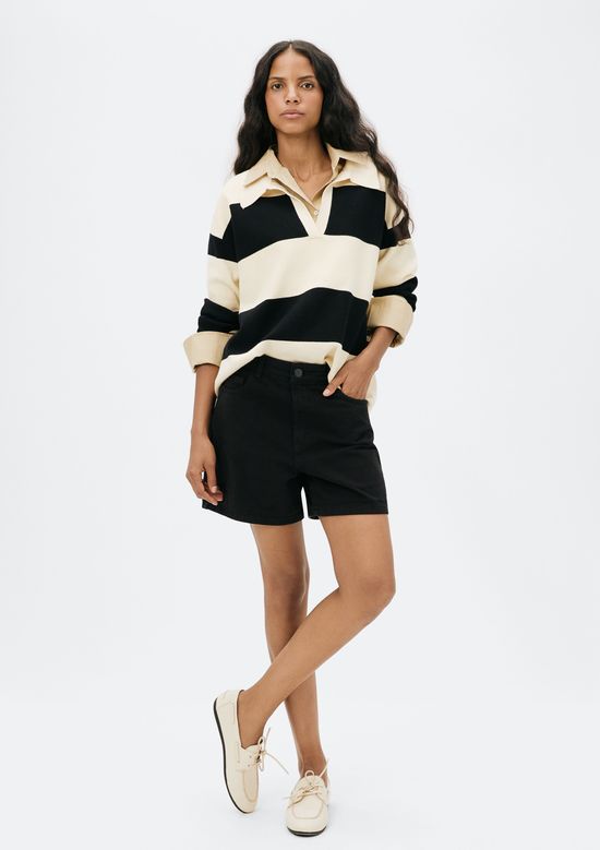 Foto do produto: Shorts Básico Feminino Mom Cintura Alta Em Sarja - Preto