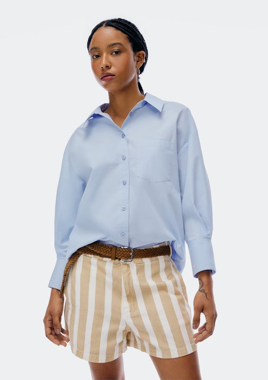 Foto do produto: Camisa Feminina Manga Longa Com Bolso - Azul