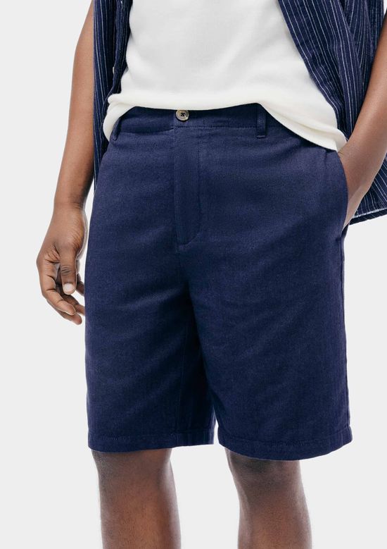 Foto do produto: Bermuda Masculina Reta Texturizada Com Linho - Azul