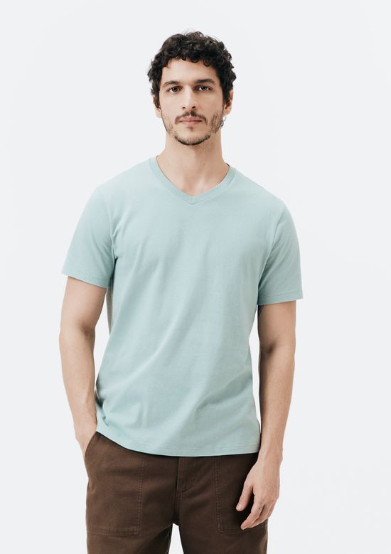 Foto do produto: Camiseta Básica Masculina Slim Gola V Em Malha Flamê - Verde