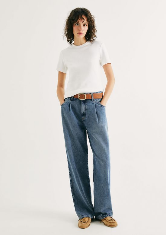 Foto do produto: Calça Jeans Feminina Pantalona Cintura Média - Azul