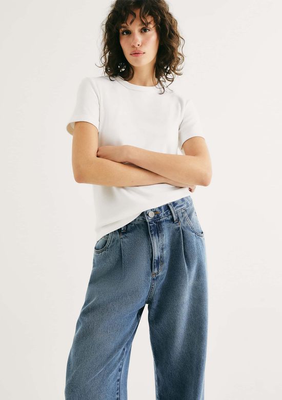 Foto do produto: Calça Jeans Feminina Pantalona Cintura Média - Azul