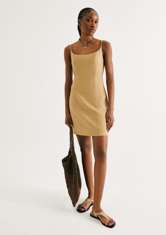 Foto do produto: Vestido Curto Com Linho - Bege