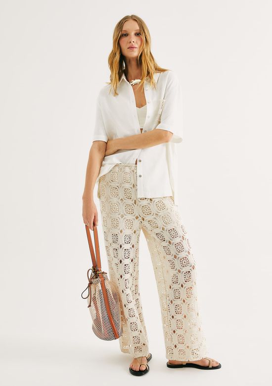 Foto do produto: Calça Feminina Reta Em Crochê - Off white