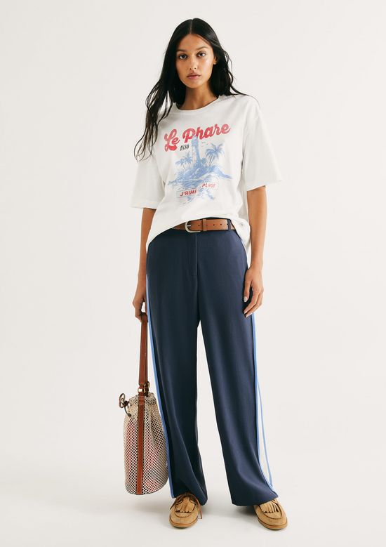 Foto do produto: Calça Feminina Reta Creponada - Azul