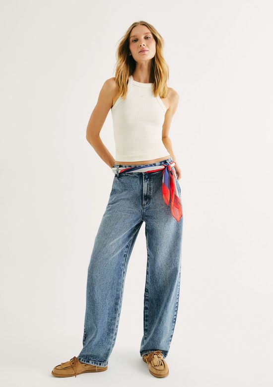 Foto do produto: Calça Jeans Feminina Barrel Cintura Média - Azul