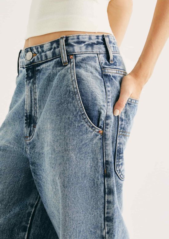 Foto do produto: Calça Jeans Feminina Barrel Cintura Média - Azul