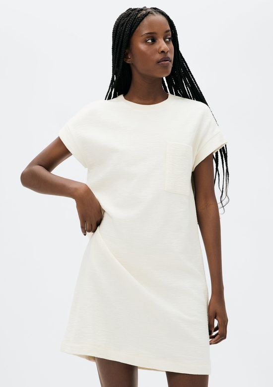 Foto do produto: Vestido Básico Curto Texturizado Com Bolso - Creme