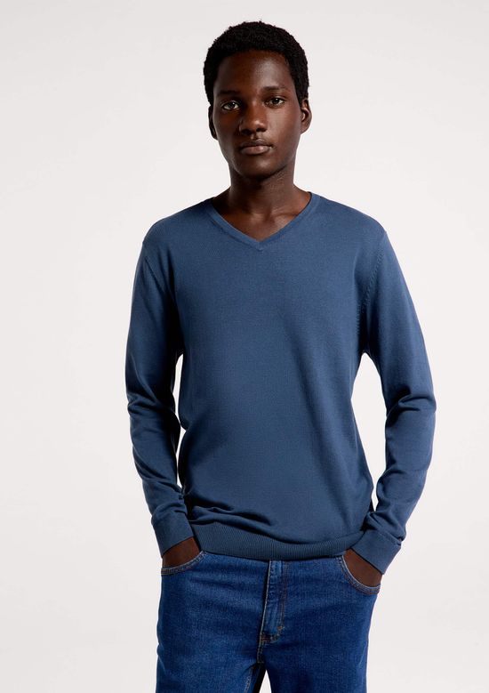 Foto do produto: Suéter Básico Masculino Regular Gola V - Azul