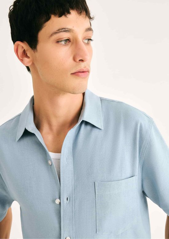 Foto do produto: Camisa Básica Masculina Manga Curta Slim Em Linho - Azul