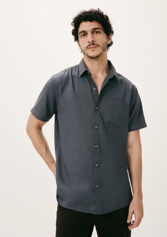 Foto do produto: Camisa Básica Masculina Manga Curta Slim Em Linho - Azul