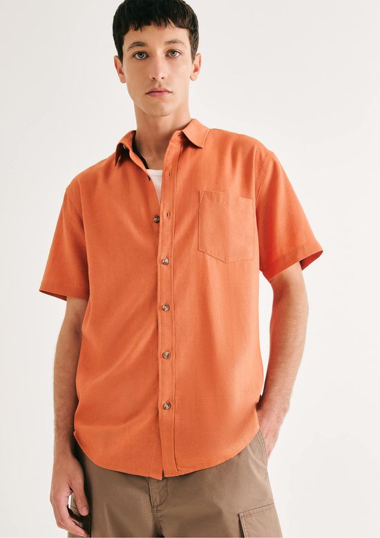 Foto do produto: Camisa Básica Masculina Manga Curta Slim Em Linho - Laranja