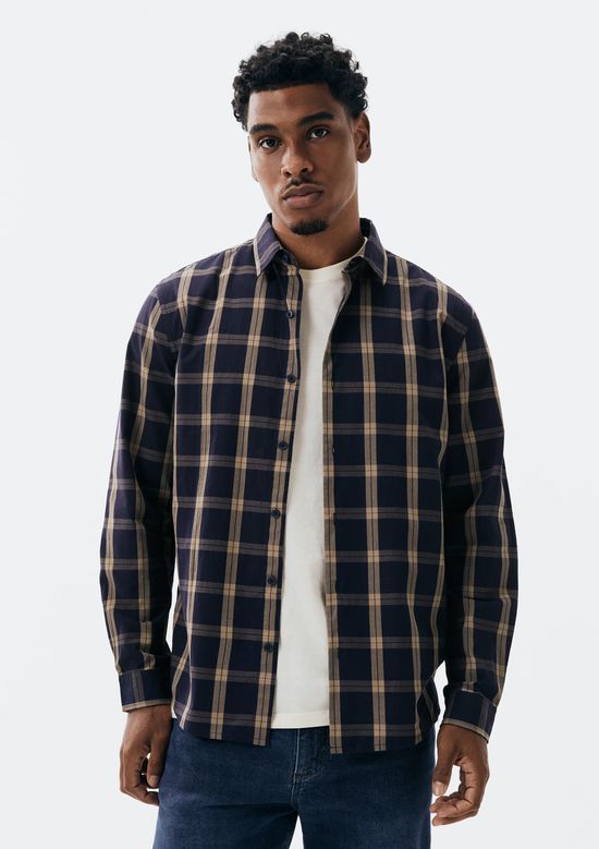 Foto do produto: Camisa Masculina Manga Longa Xadrez - Bege