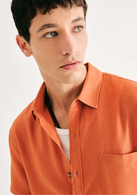Foto do produto: Camisa Básica Masculina Manga Curta Slim Em Linho - Laranja