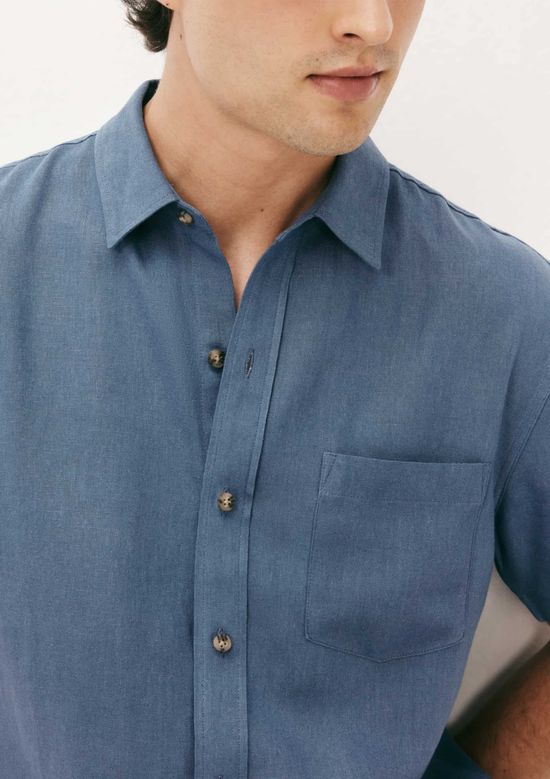 Foto do produto: Camisa Básica Masculina Manga Curta Slim Em Linho - Azul