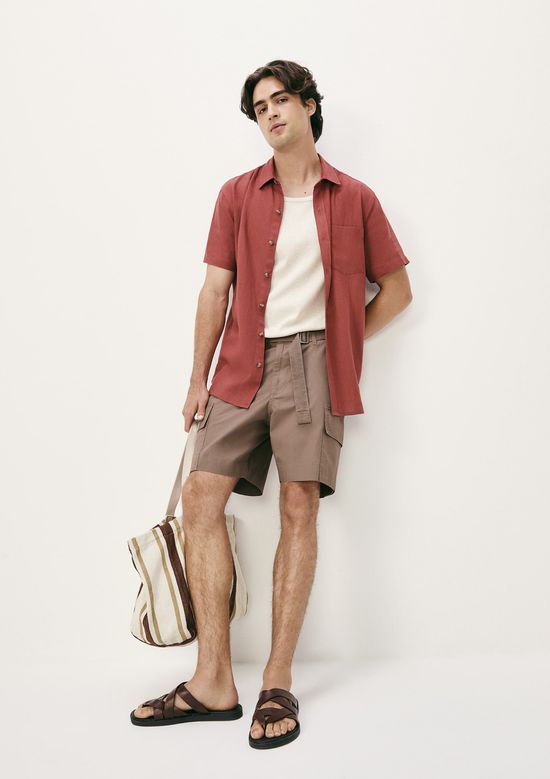 Foto do produto: Camisa Básica Masculina Manga Curta Slim Em Linho - Vermelho