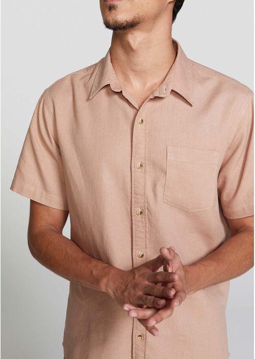 Camisa Básica Masculina Em Tecido Linho - Rosa