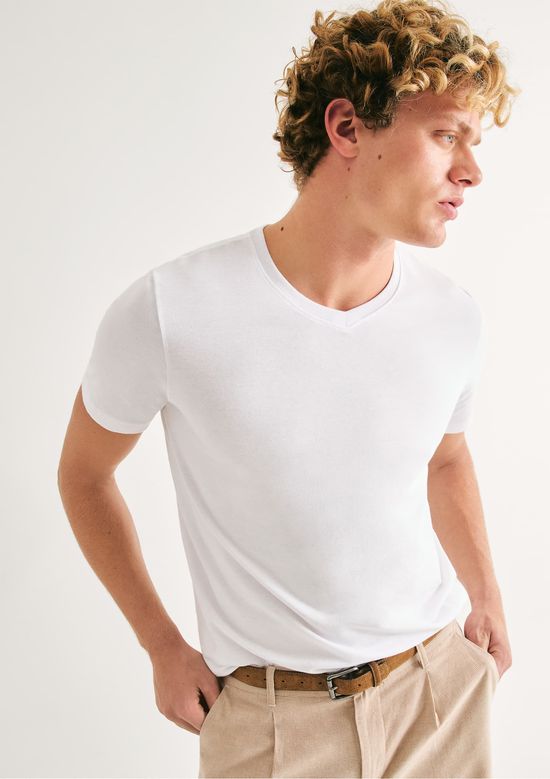 Foto do produto: Camiseta Básica Masculina Manga Curta Gola V World - Branco